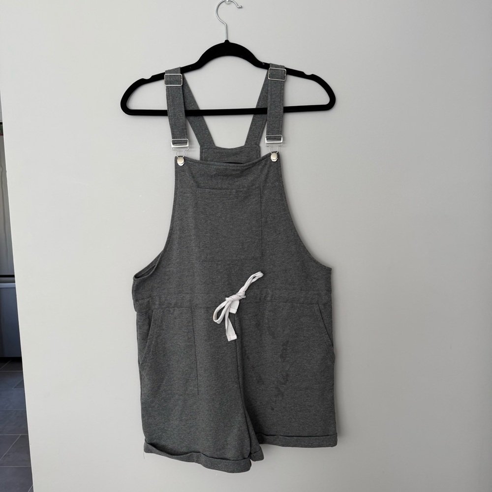 Gray Overalls with White Drawstring